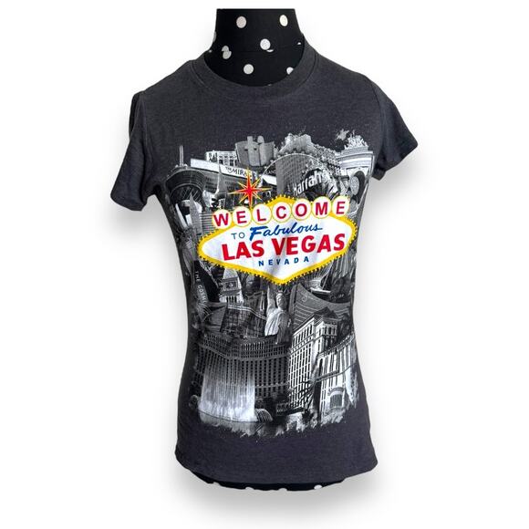 5/$35   Welcome to Fabulous Las Vegas Nevada Tee Sz S Kitsch Sign Gray Fitted - Picture 3 of 7